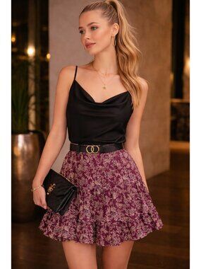 Anthropologie Bishop + Young Ruffle Mini Skirt Orchid Paisley Medium New W Tags